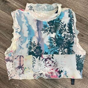 FP Movement | NWOT Floral Mesh Mock Neck Lettuce Crop Top with Built in Bra